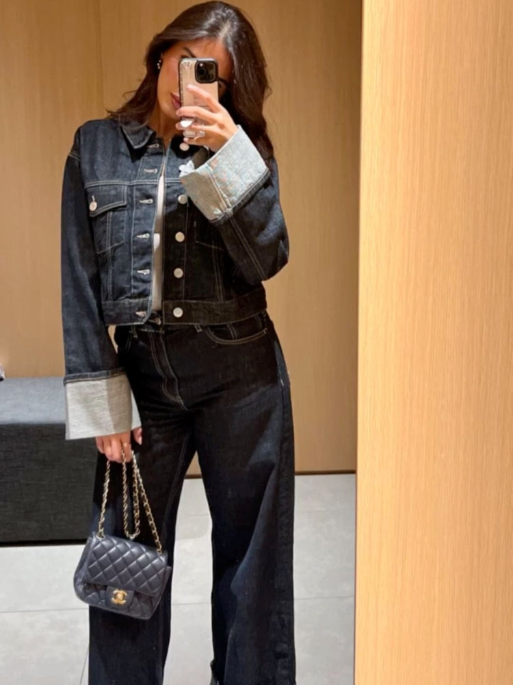 Clara – Yhdistelmä Denim Takki & Korkeavyötäröiset Farkut