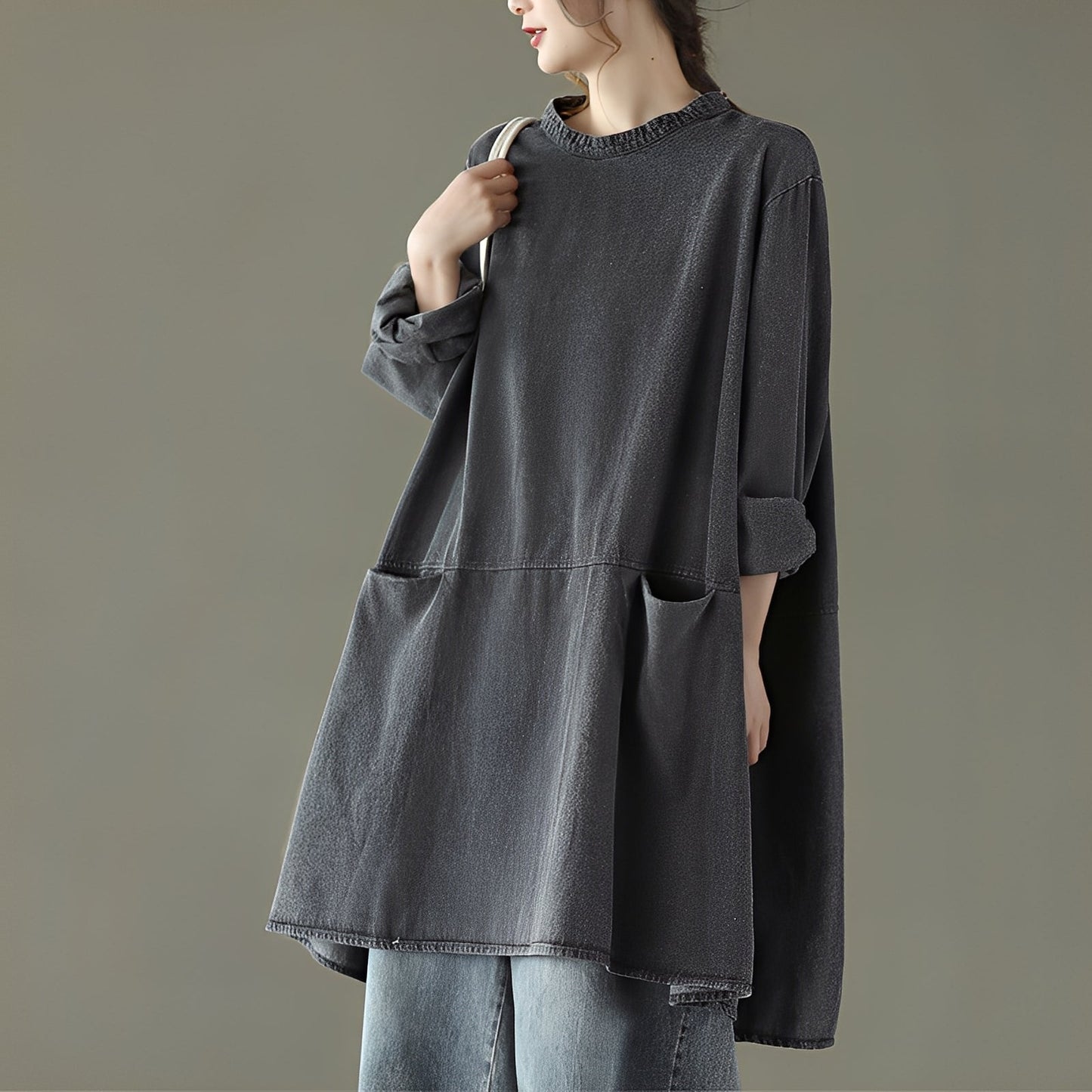 Valerie - Rento denim-maksimekko taskuilla naisille