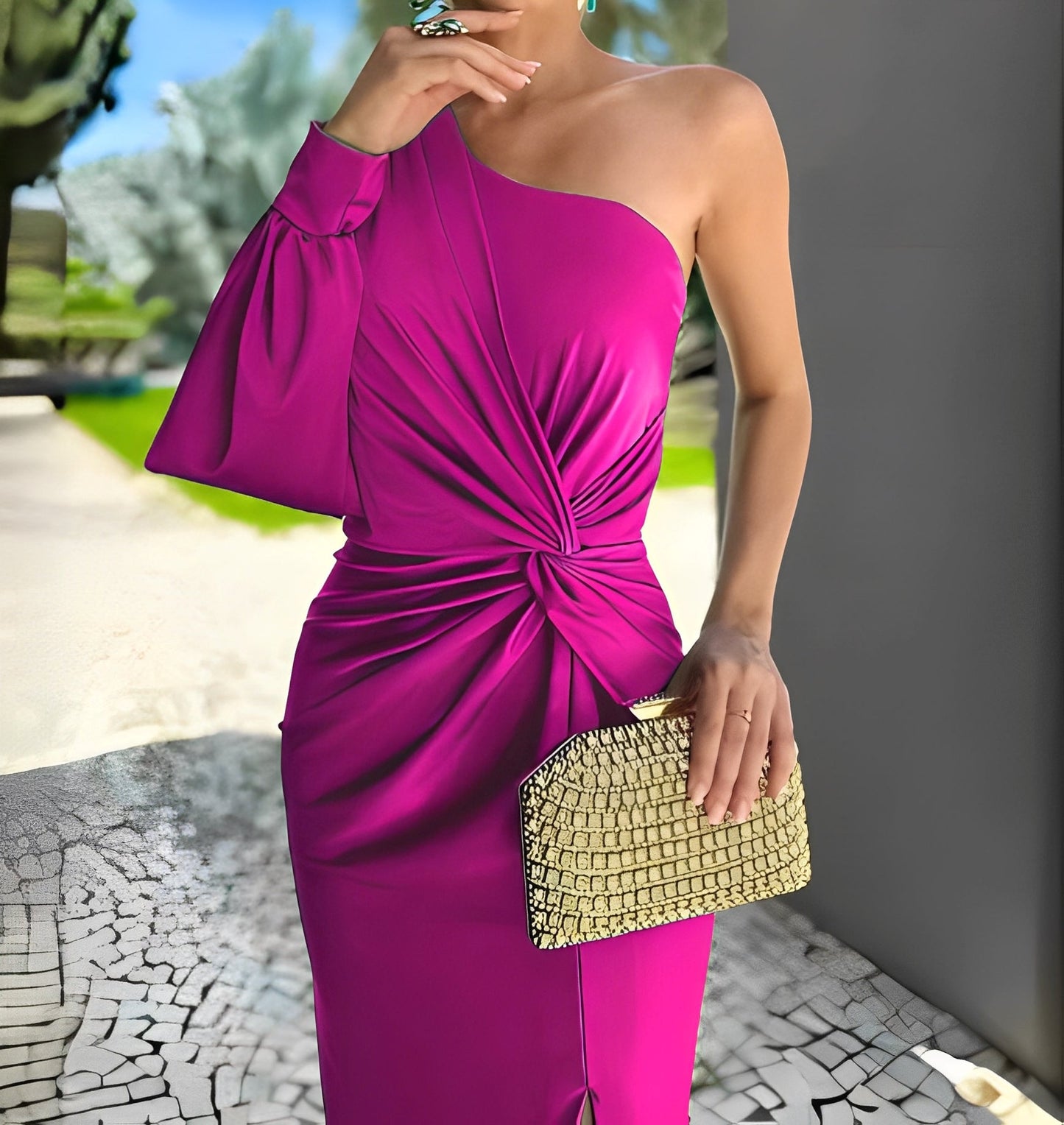 Pauline - Tyylikäs, drapeerattu One-Shoulder-mekko naisille