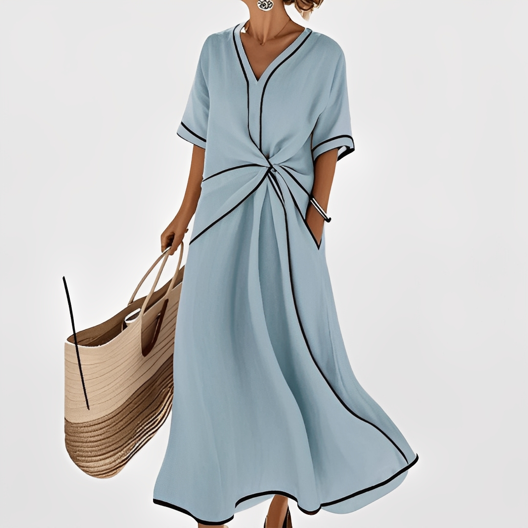 Thérèse – Tyylikäs raidallinen valkoinen mekko naisille