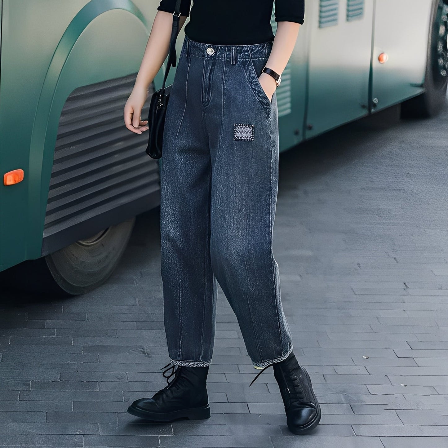 Shirlee - Tyylikkäät denim-housut korkeavyötäröiset naisille