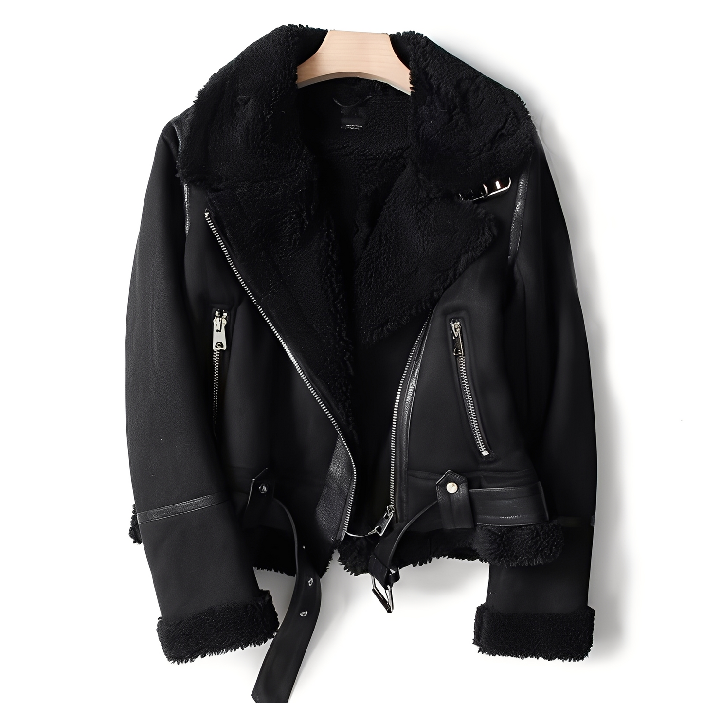 Marianne - Tyylikäs mokkanahkatakki vyöllä naisille