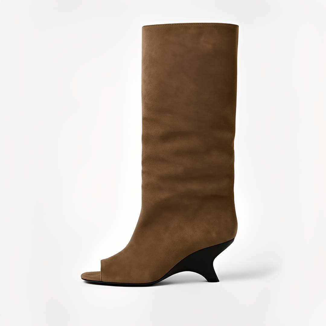 Aamina - Tyylikkäät polvenkorkuiset avokärkiset saappaat naisille