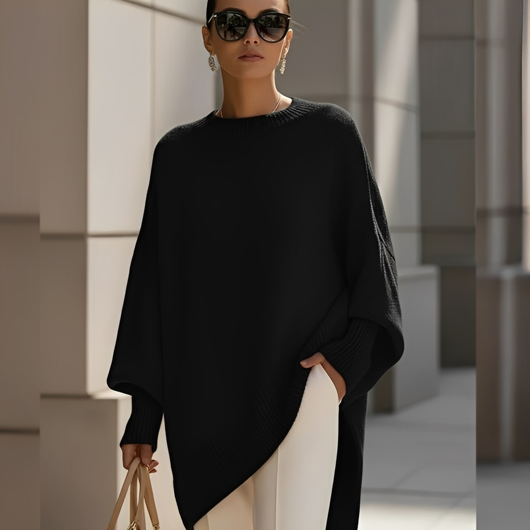 Sylvianne - Ylisuuri villapaita pyöreällä kauluksella naisille