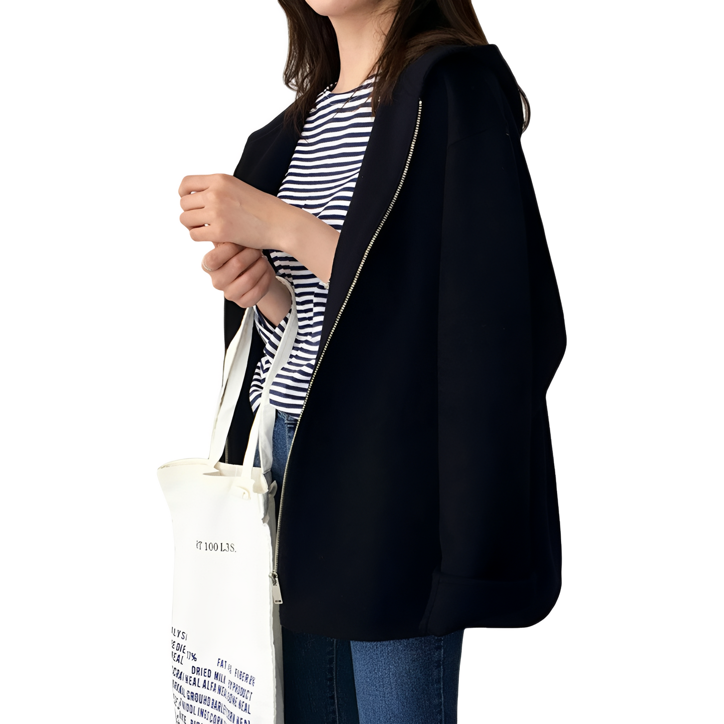 Julie - Vapaa villakangastakki vetoketjulla naisille