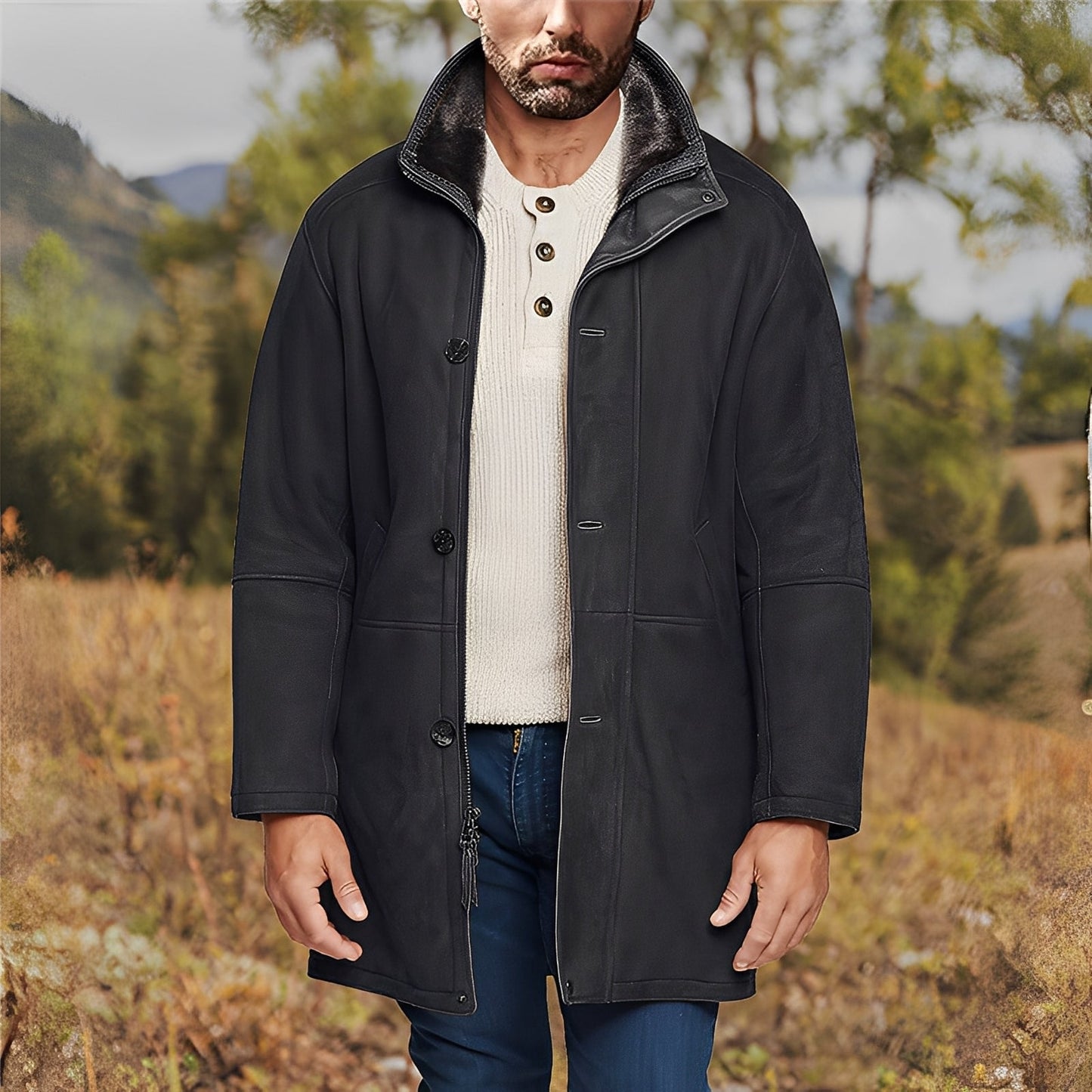 Eddie - Klassinen keskipitkä mokkanahkatakki miehille