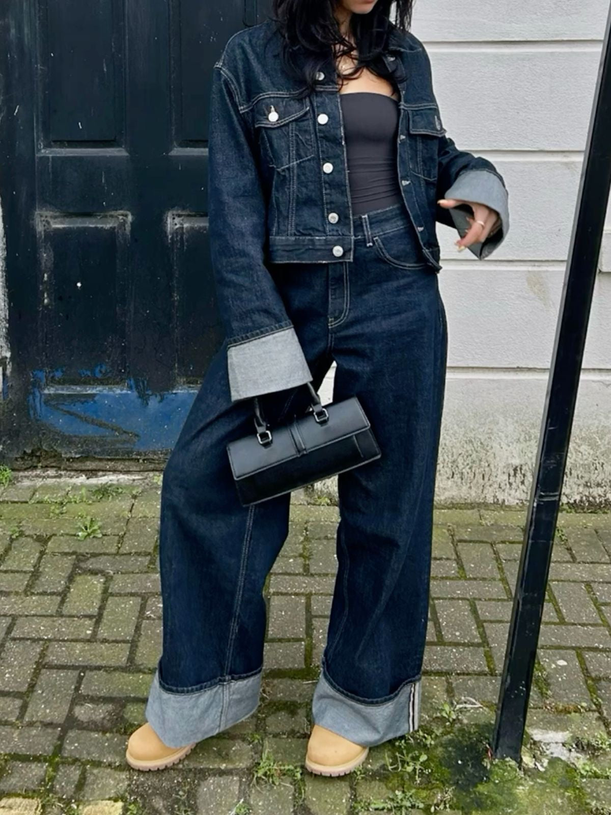 Clara – Yhdistelmä Denim Takki & Korkeavyötäröiset Farkut