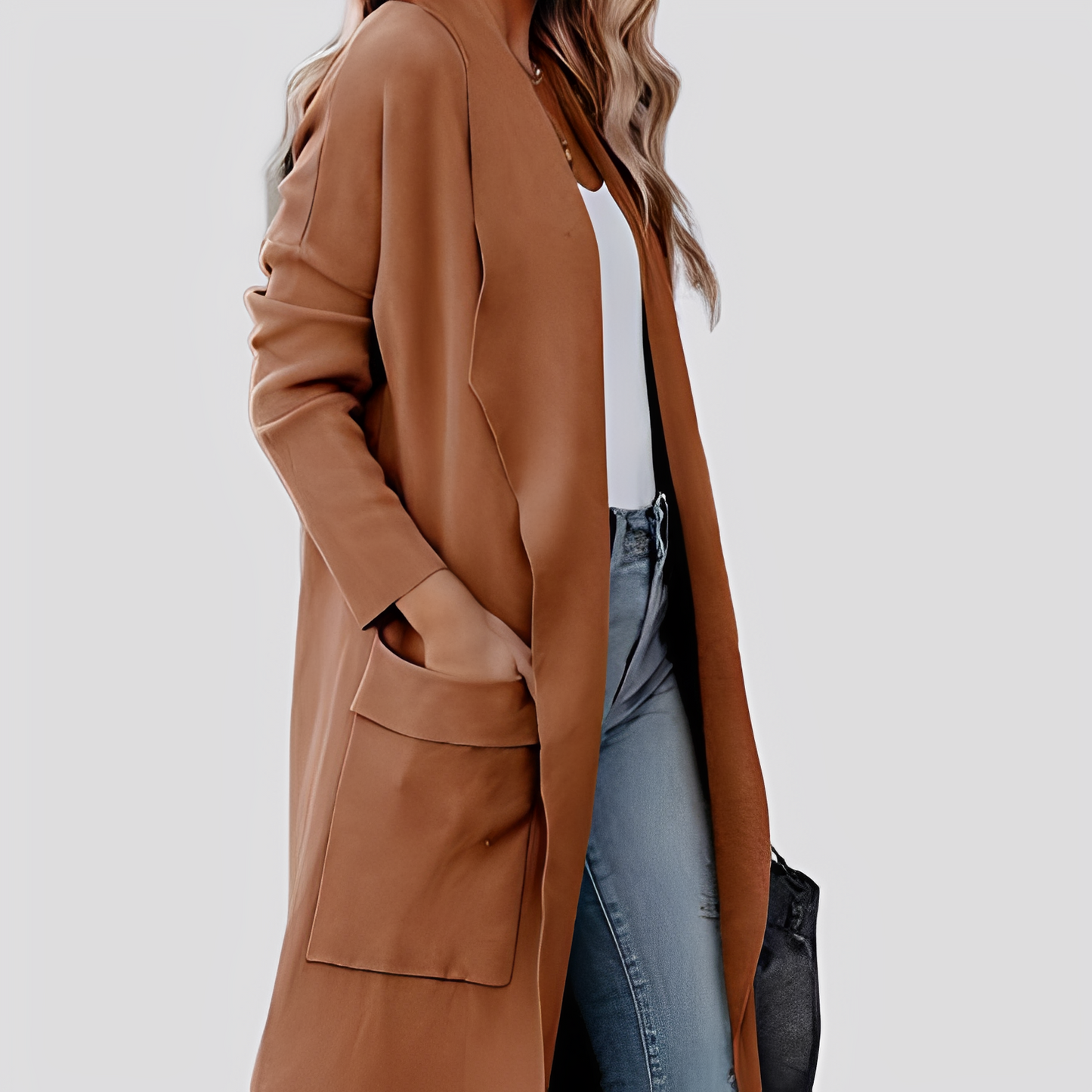 Chantal - Rento pitkä tweed-neuletakki naisille