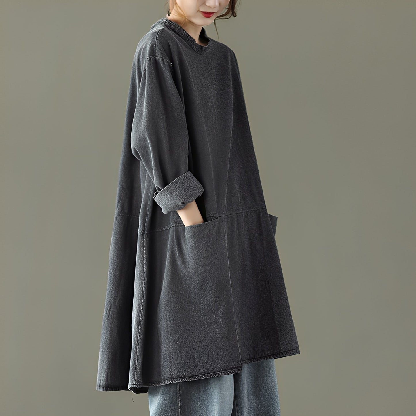 Valerie - Rento denim-maksimekko taskuilla naisille