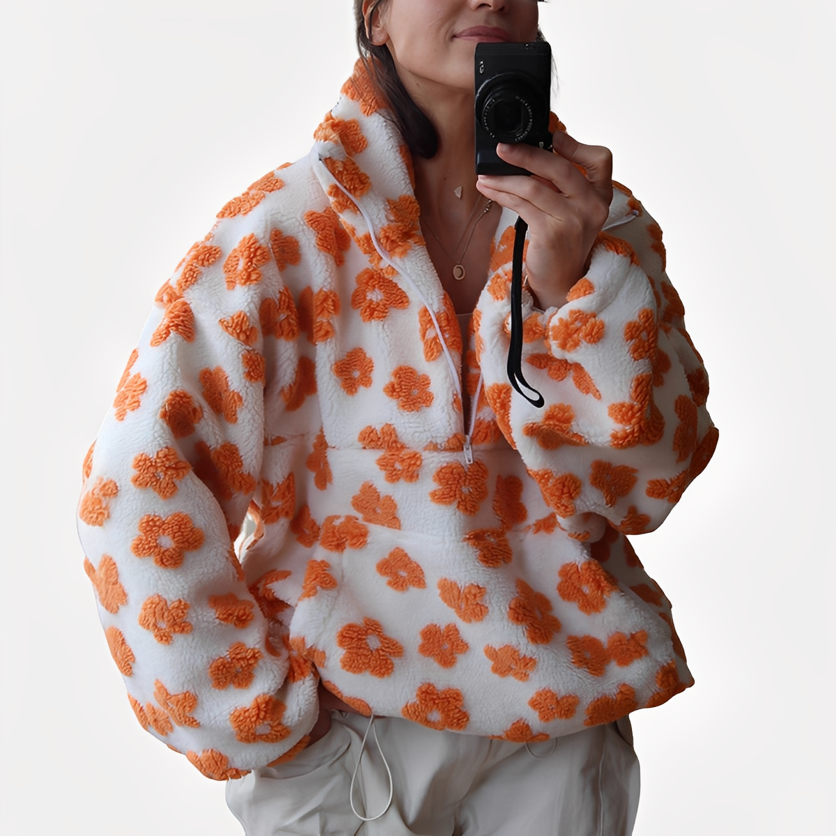 Elizabeth - Tyylikäs Sherpa-villapaita kukkakuviolla naisille