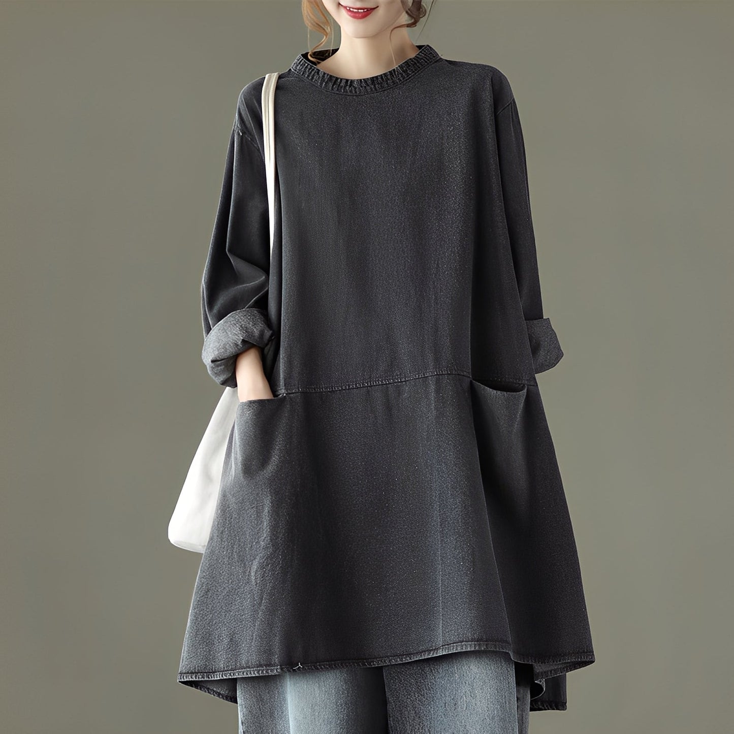 Valerie - Rento denim-maksimekko taskuilla naisille