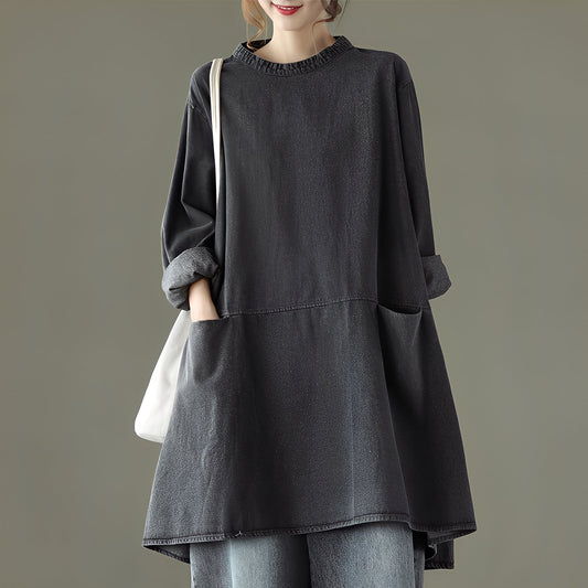 Valerie - Rento denim-maksimekko taskuilla naisille