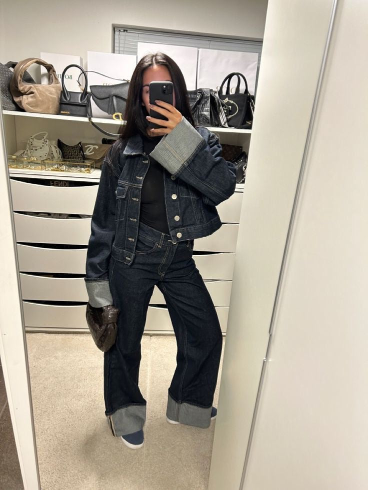 Clara – Yhdistelmä Denim Takki & Korkeavyötäröiset Farkut