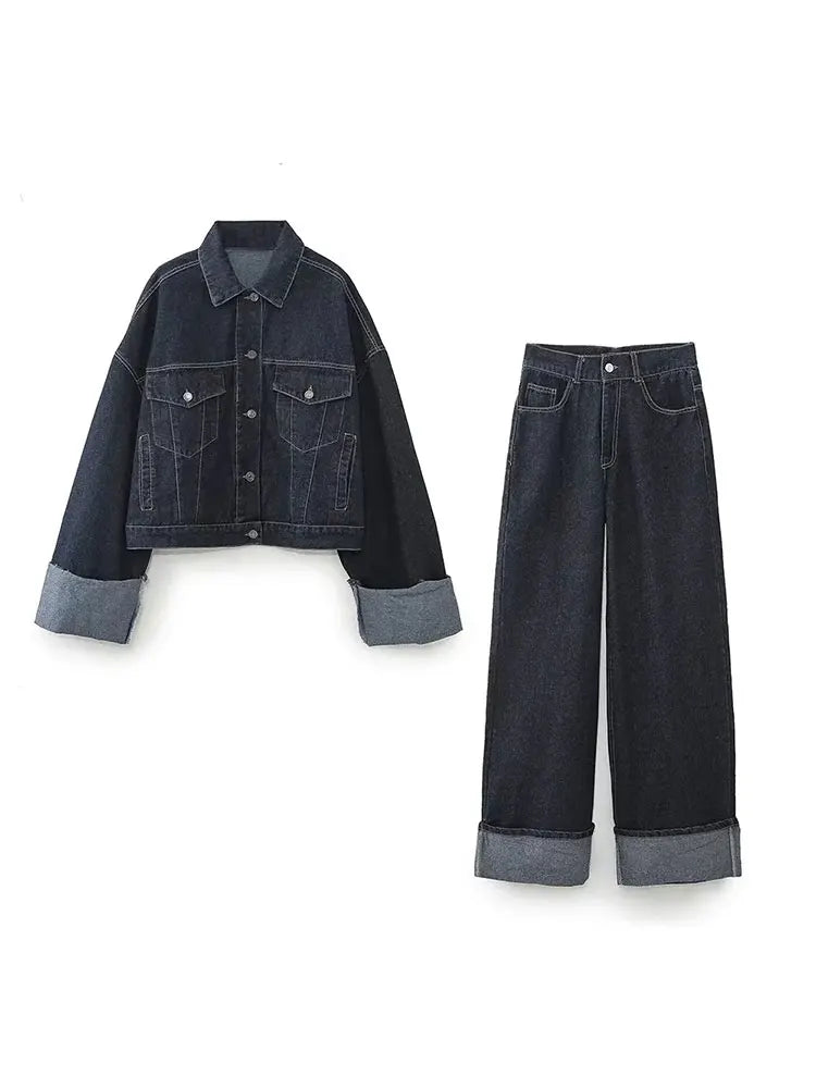 Clara – Yhdistelmä Denim Takki & Korkeavyötäröiset Farkut