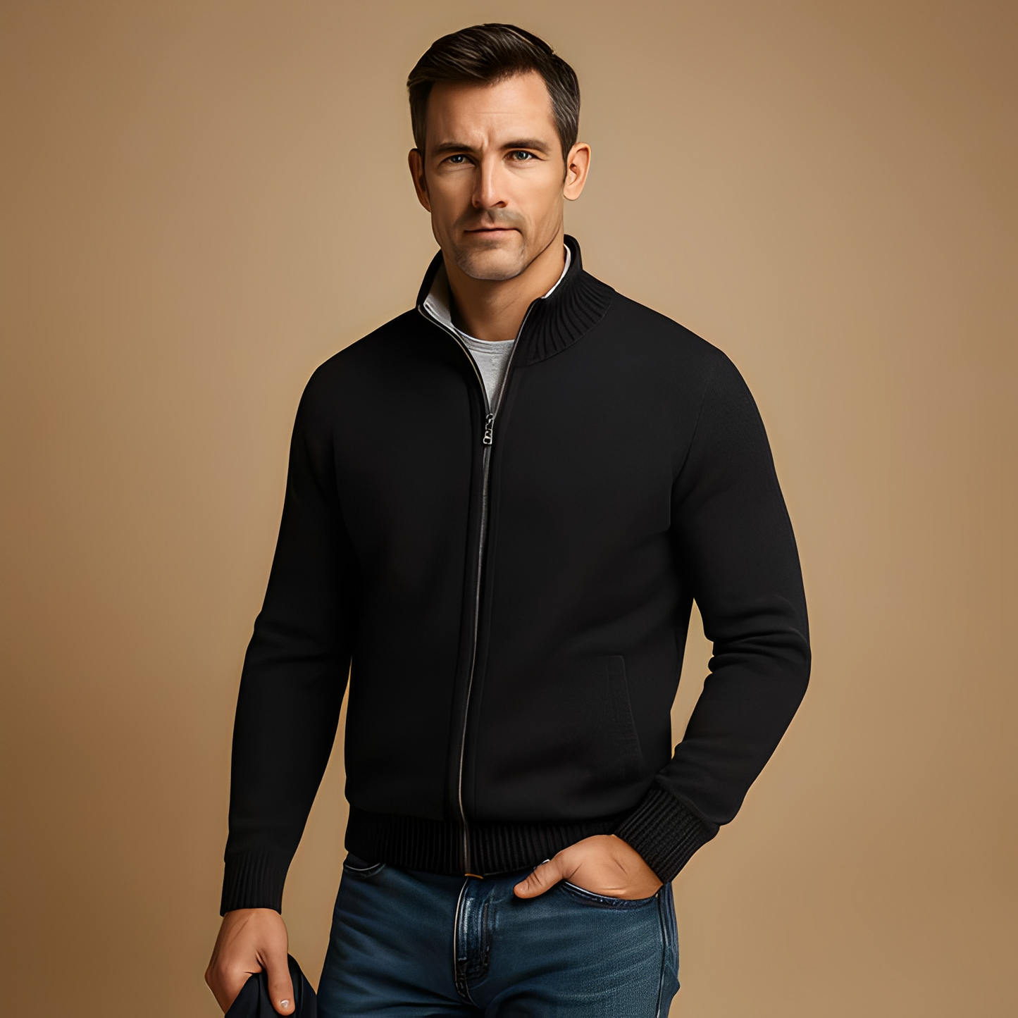 Armando - Rento vetoketjullinen villatakki miehille