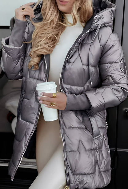 Georgina - Elegantti untuvatakki hupulla naisille