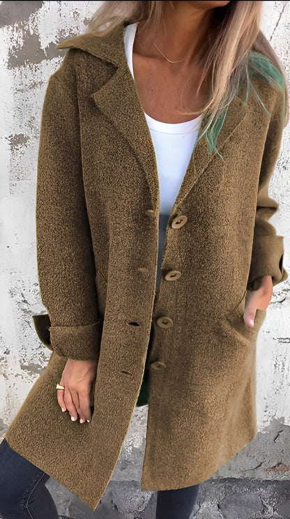 Meridith - Tyylikäs pitkä takki käännekauluksella naisille