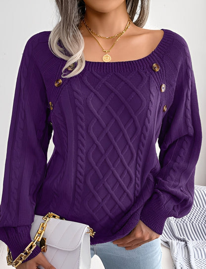 Sally - Tyylikäs neulepusero nappisuunnittelulla naisille