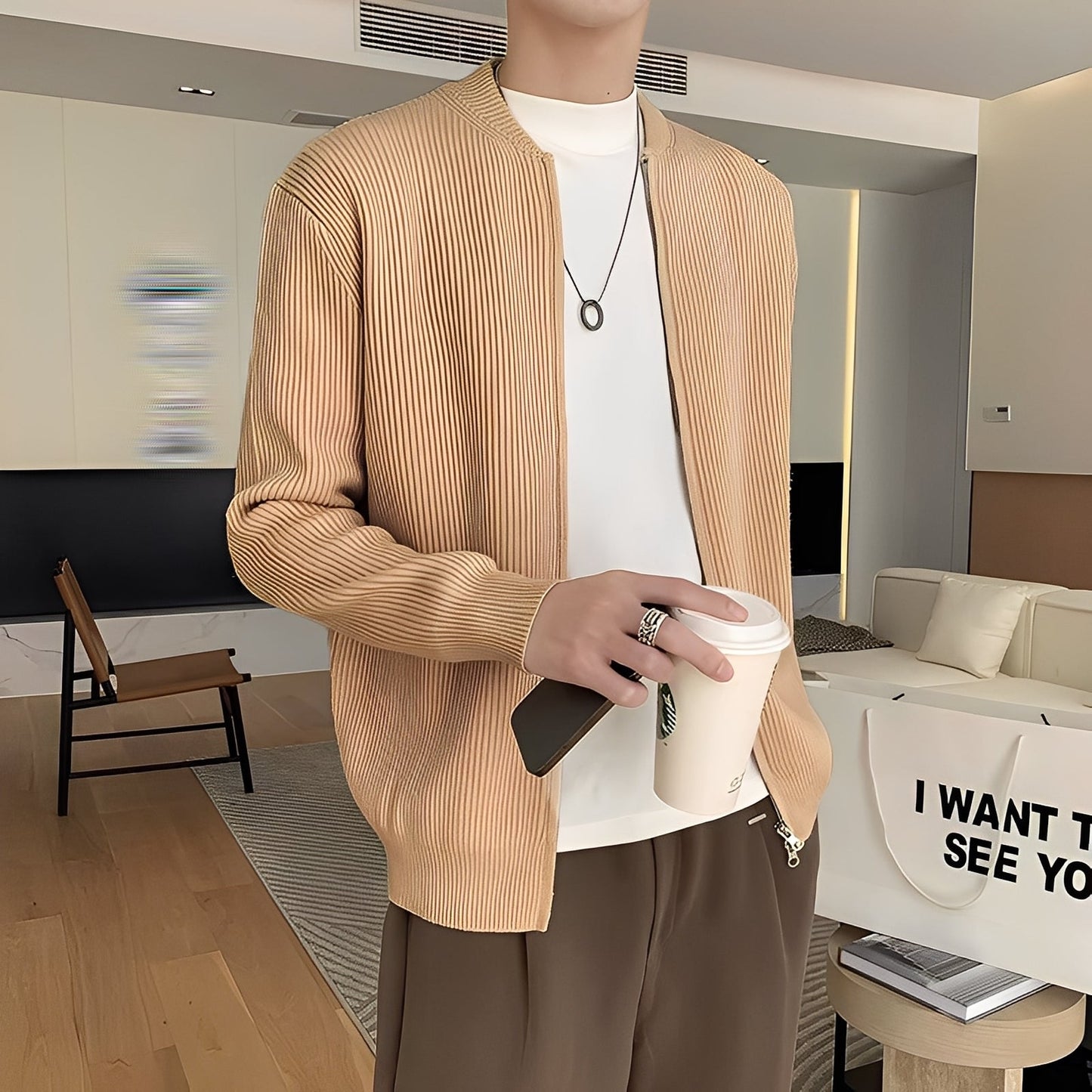 Damon - Retro-neulepusero vetoketjulla miehille