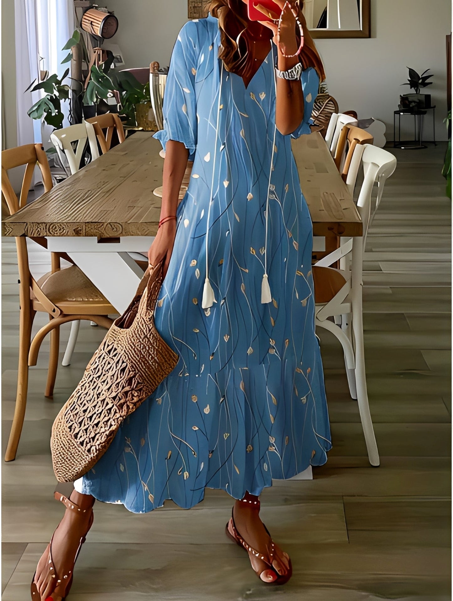 Domitille - Tyylikäs V-kaula-aukko vapaa mekko naisille