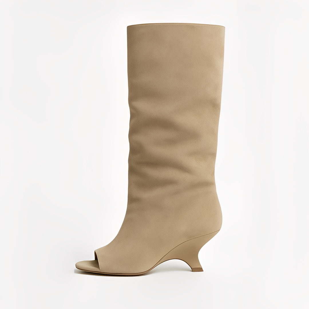 Aamina - Tyylikkäät polvenkorkuiset avokärkiset saappaat naisille