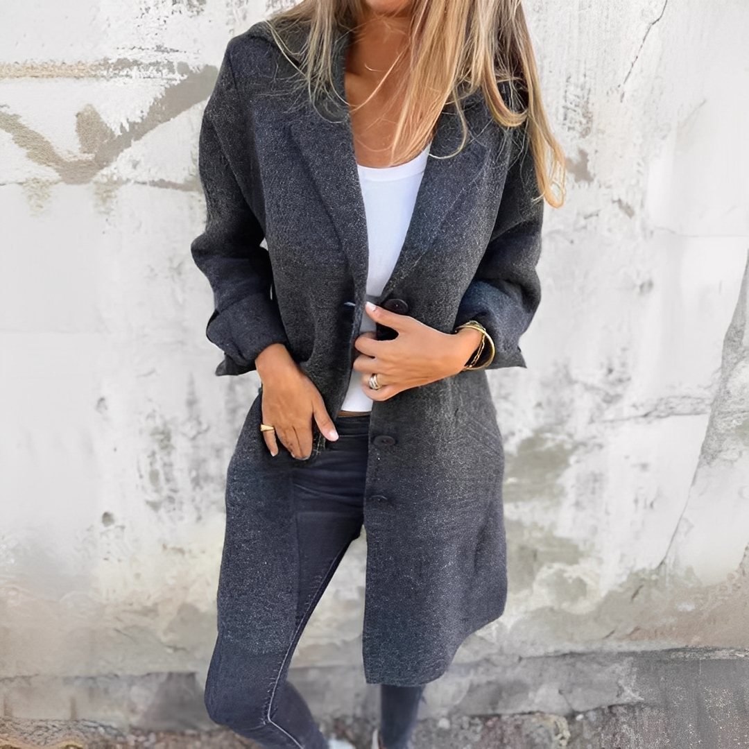 Odile - Pitkä rento takki kääntökauluksilla naisille