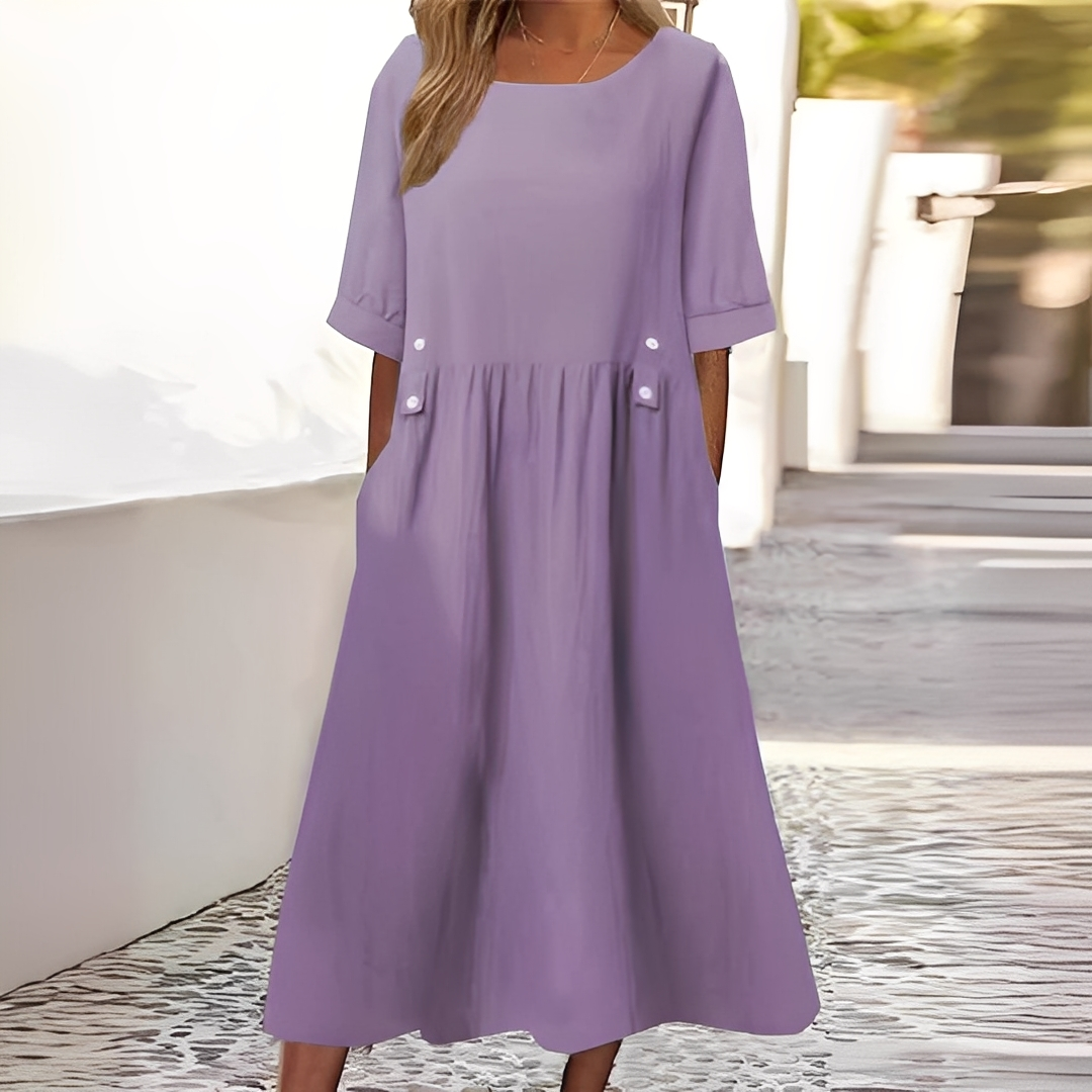 Sylvette - Naisten puuvillamekko pyöreällä kaula-aukolla