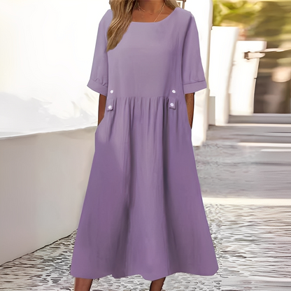 Sylvette - Naisten puuvillamekko pyöreällä kaula-aukolla