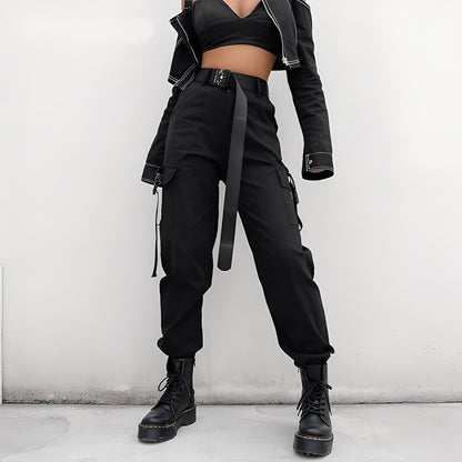 Clotilde - Korkeavyötäröiset joustavat cargo-housut naisille