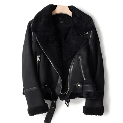 Marianne - Tyylikäs mokkanahkatakki vyöllä naisille