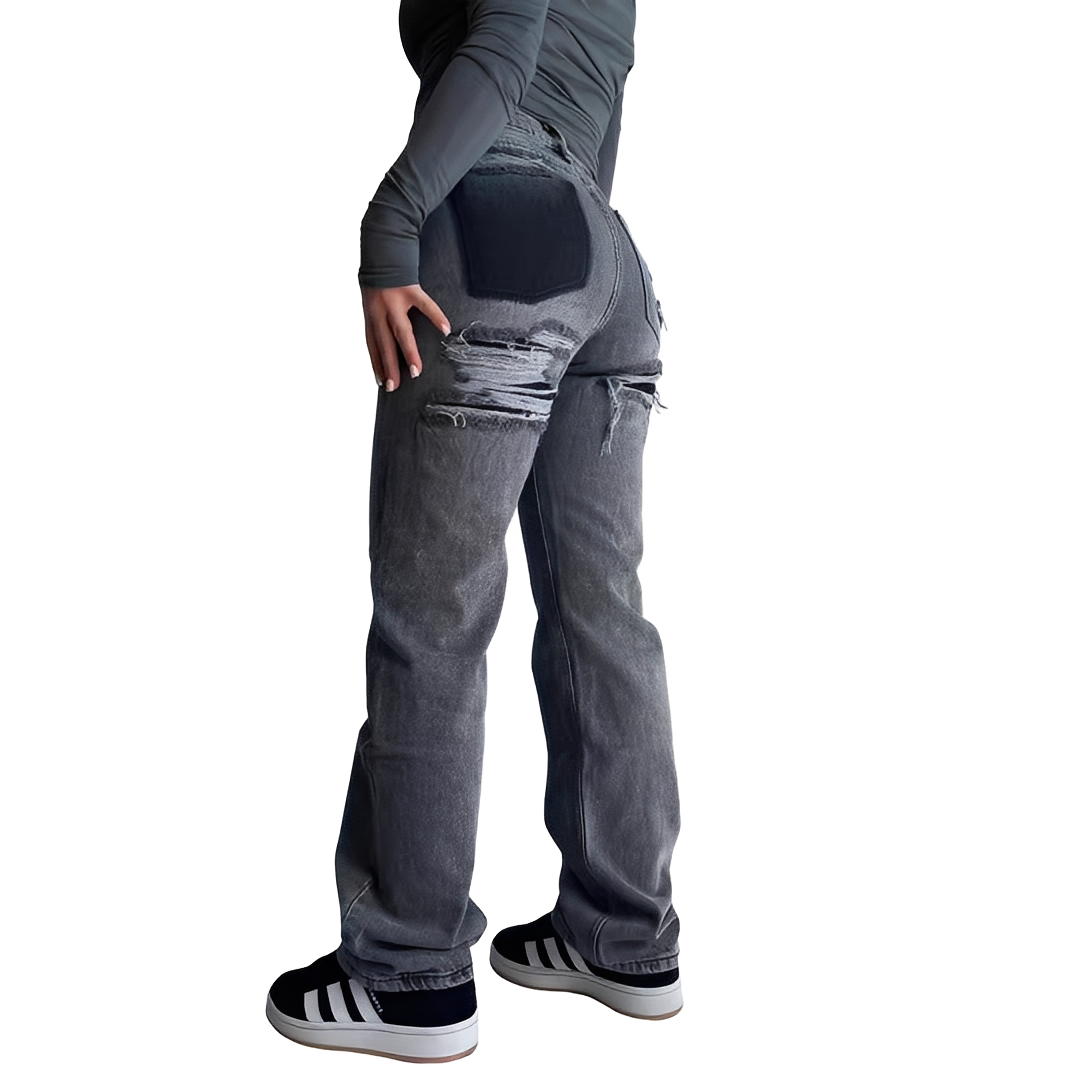 Lillian - Rento korkeavyötäröiset farkut reikineen naisille