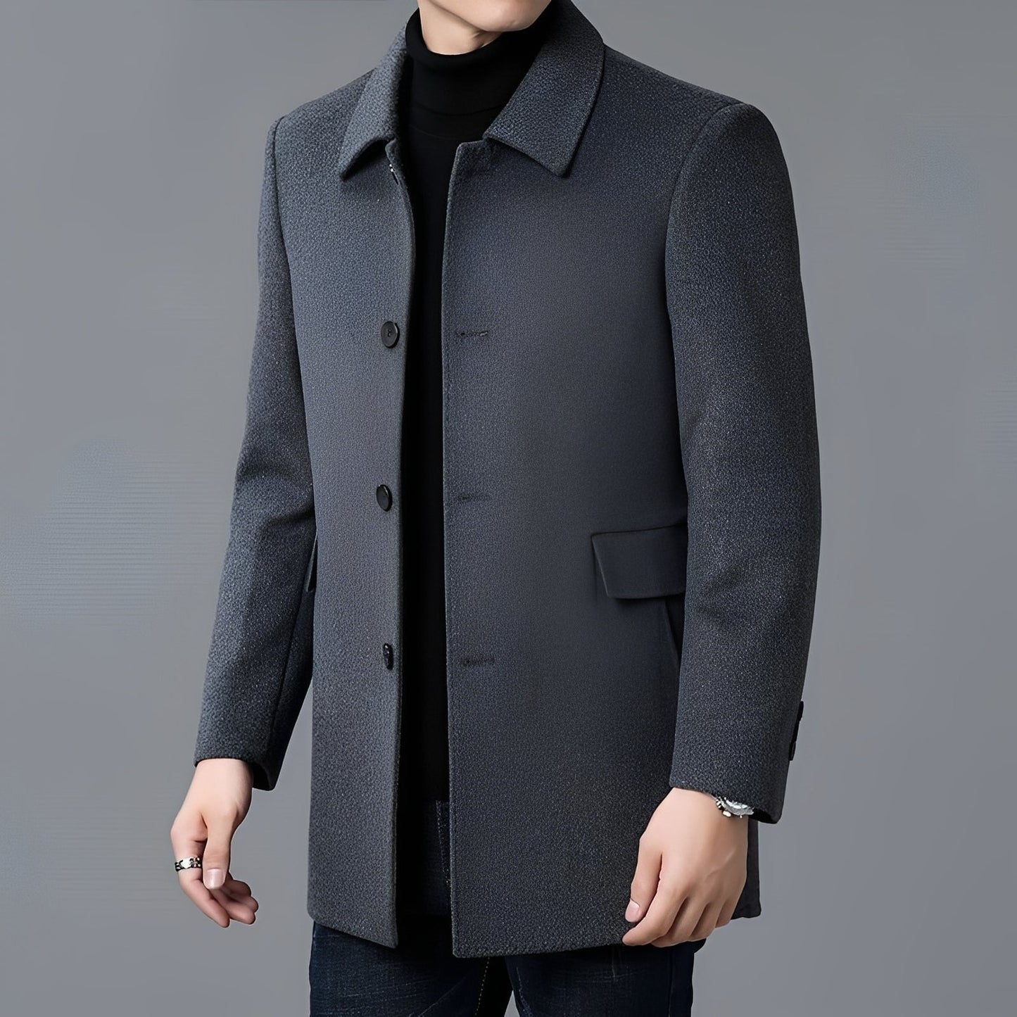 Jerry - Muotimainen yksirivinen villakangastakki miehille