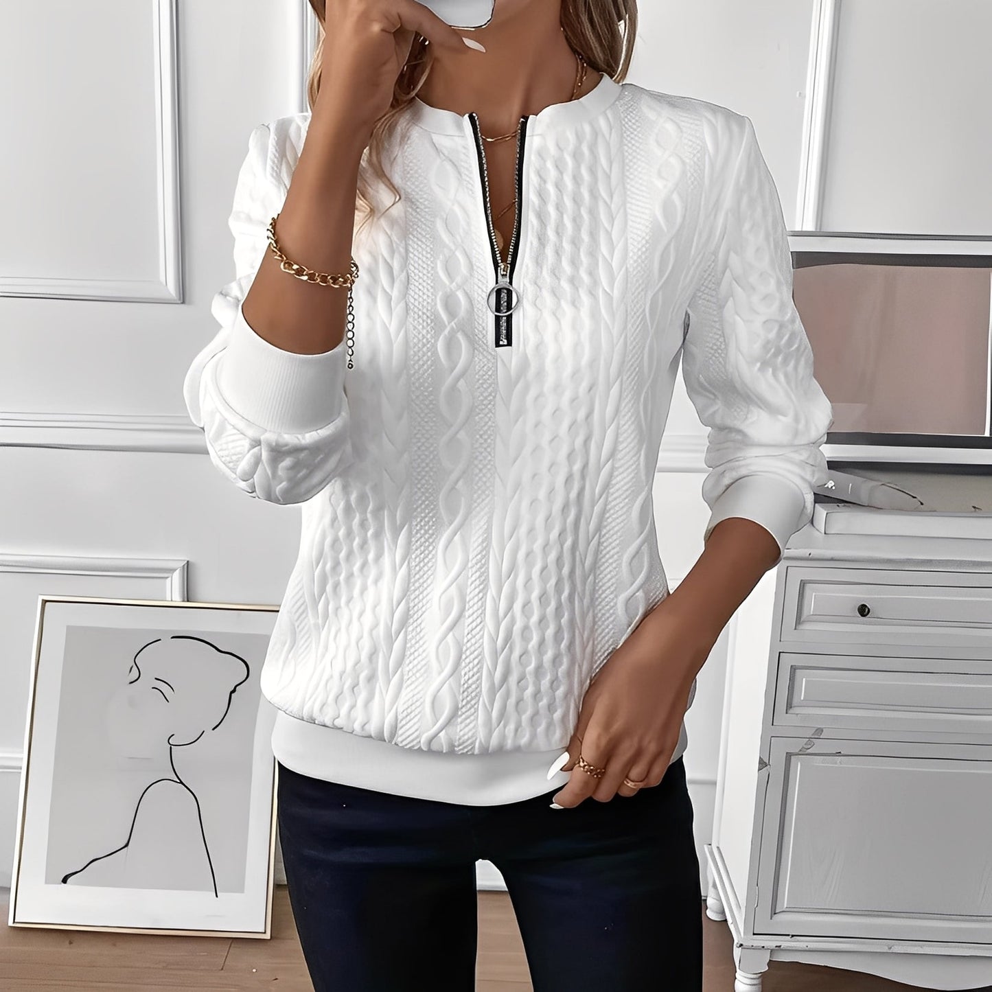 Chesley - Tyylikäs neulepusero vetoketjulla naisille