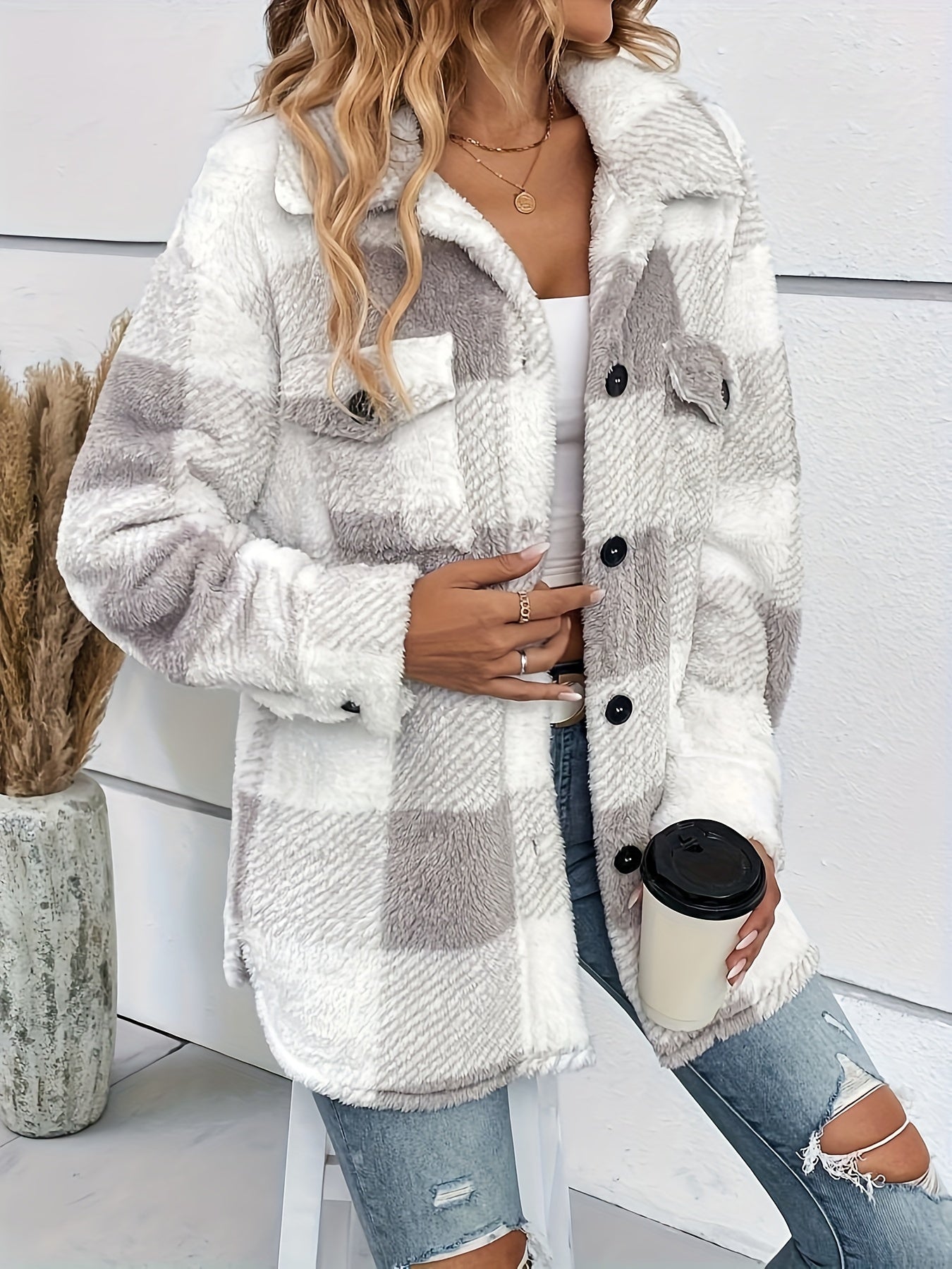 Julie - Lämmin fleece-takki ruutukuviolla naisille
