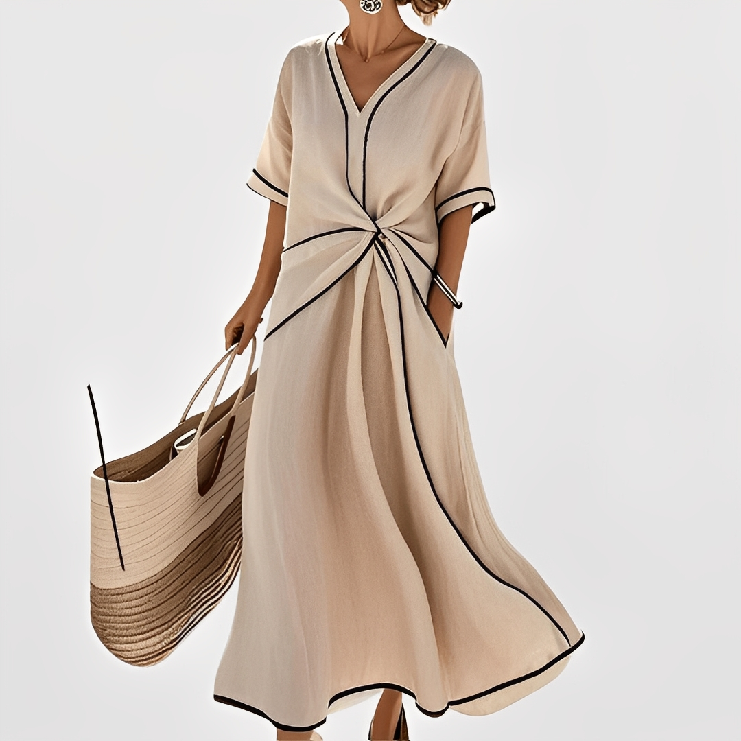 Thérèse – Tyylikäs raidallinen valkoinen mekko naisille