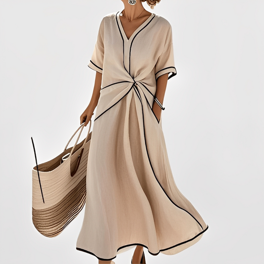 Thérèse – Tyylikäs raidallinen valkoinen mekko naisille