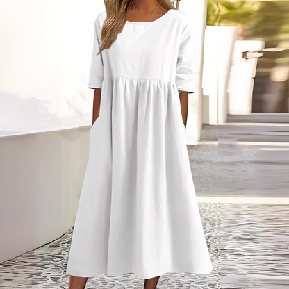 Sylvette - Naisten puuvillamekko pyöreällä kaula-aukolla