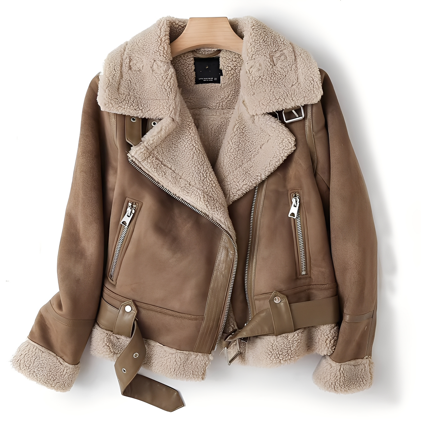 Marianne - Tyylikäs mokkanahkatakki vyöllä naisille