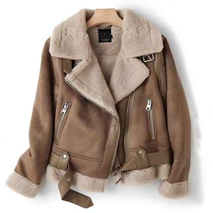 Marianne - Tyylikäs mokkanahkatakki vyöllä naisille