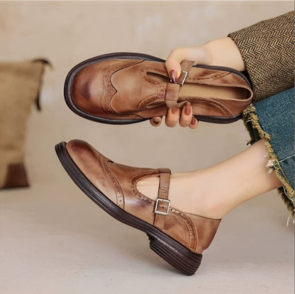 Erika - Retro-kengät paksusta nahasta naisille