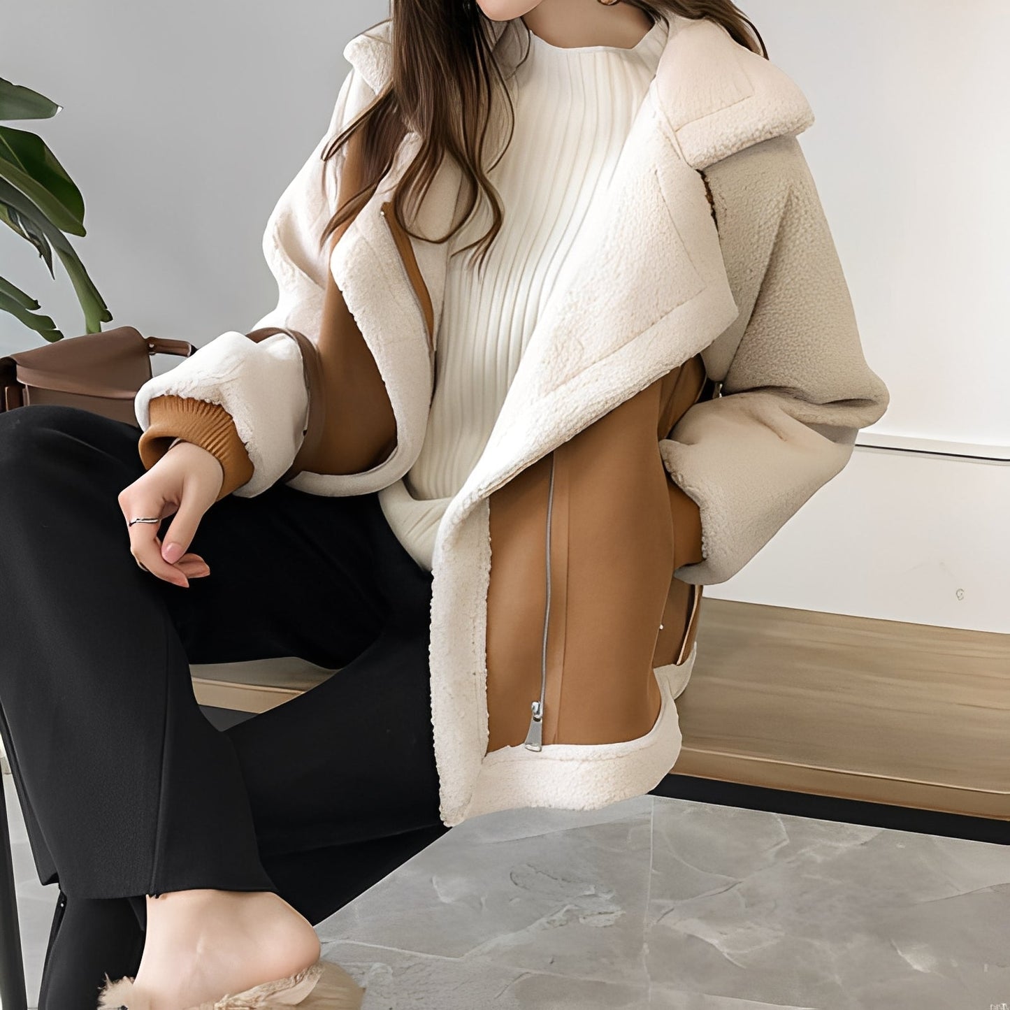 Lucienne - Ylisuuri pehmeä tekoturkistakki naisille