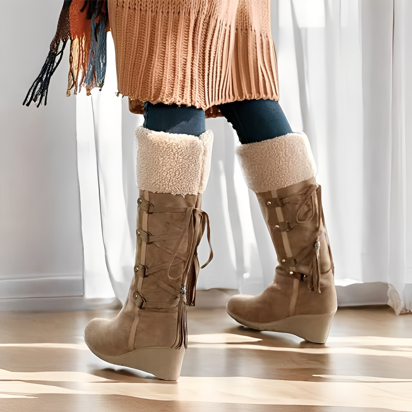 Maria - Tyylikkäät, turkisvuoratut kiilakorkosaappaat naisille