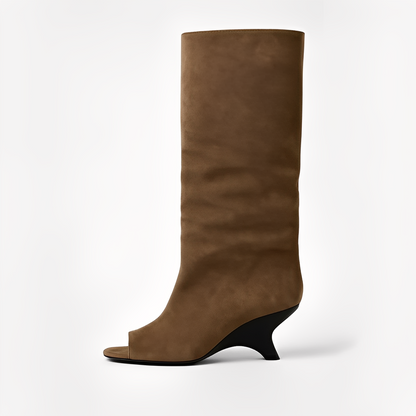 Aamina - Tyylikkäät polvenkorkuiset avokärkiset saappaat naisille