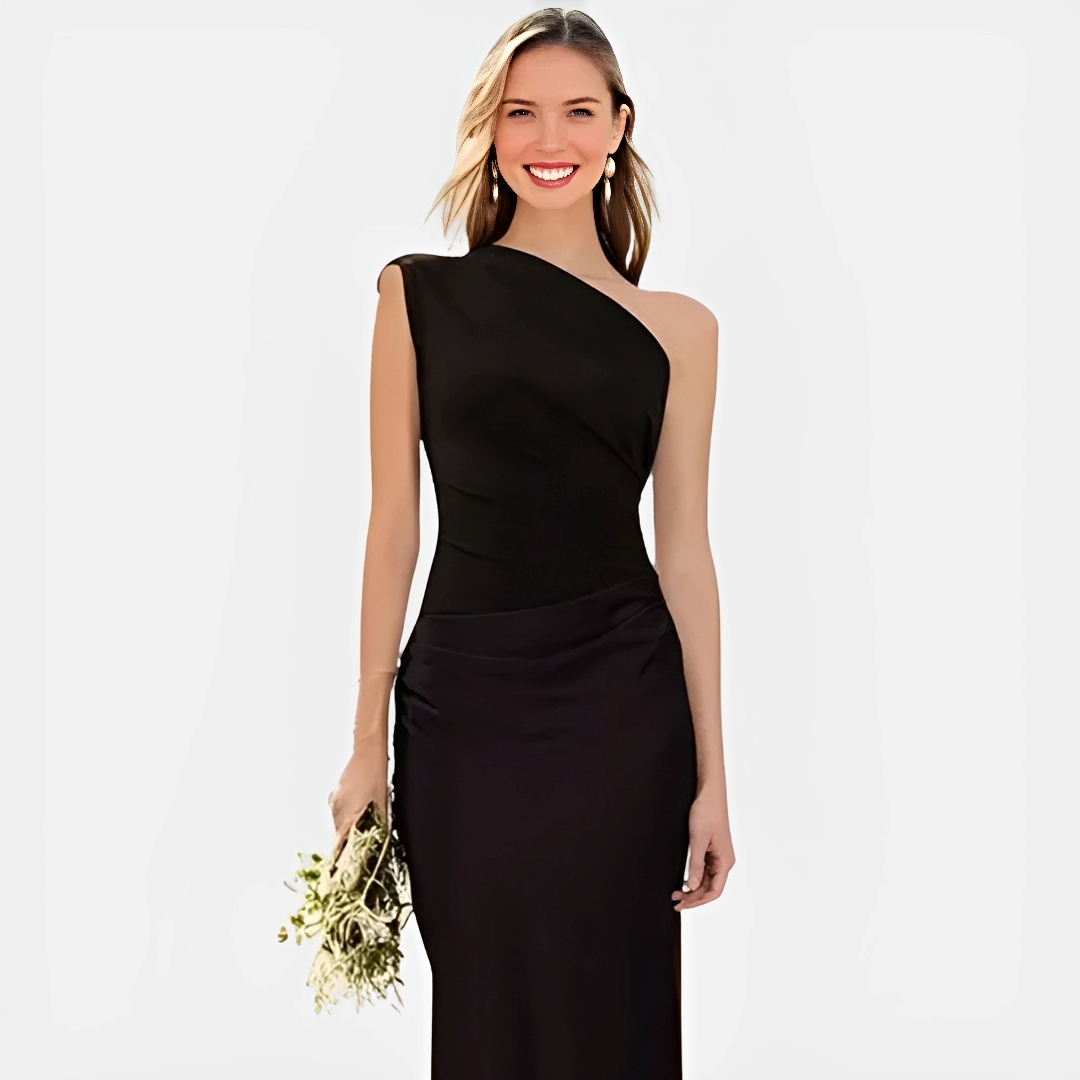 Tara – Tyylikäs Asymmetrinen Kauluksellinen Mekko Suoralla Hameella