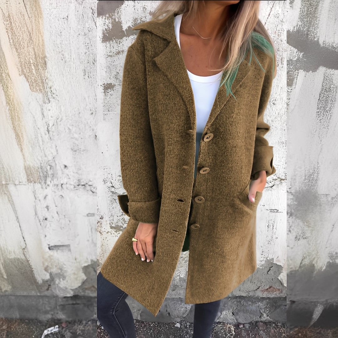 Odile - Pitkä rento takki kääntökauluksilla naisille