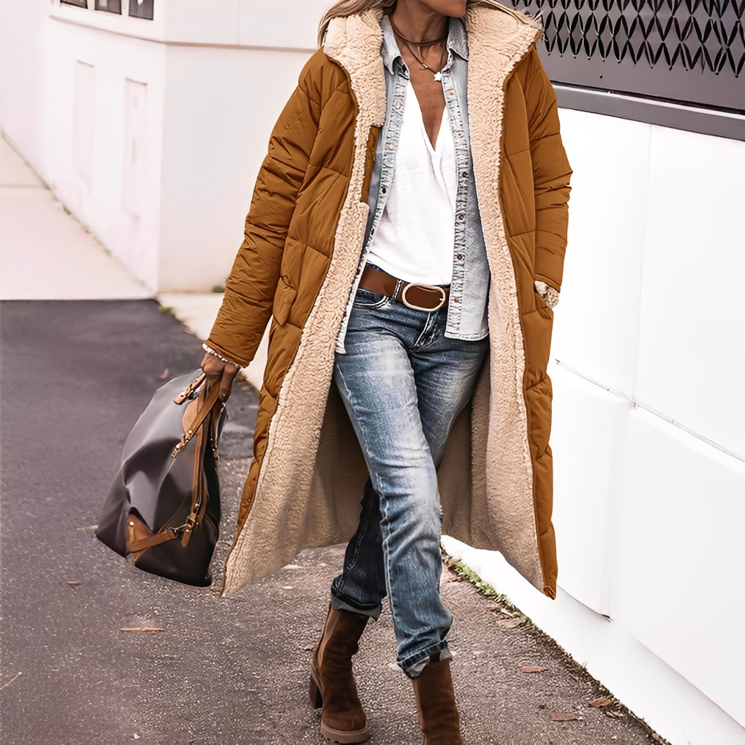 Nadège - Naisten pitkä toppatakki hupulla talvi