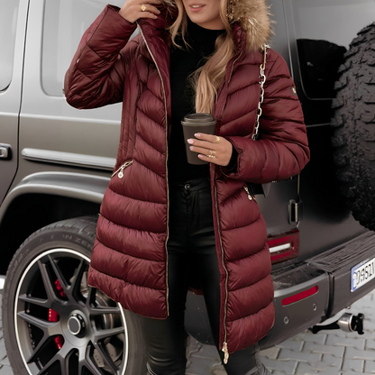 Caroline - Tyylikäs takki turkiskauluksella naisille