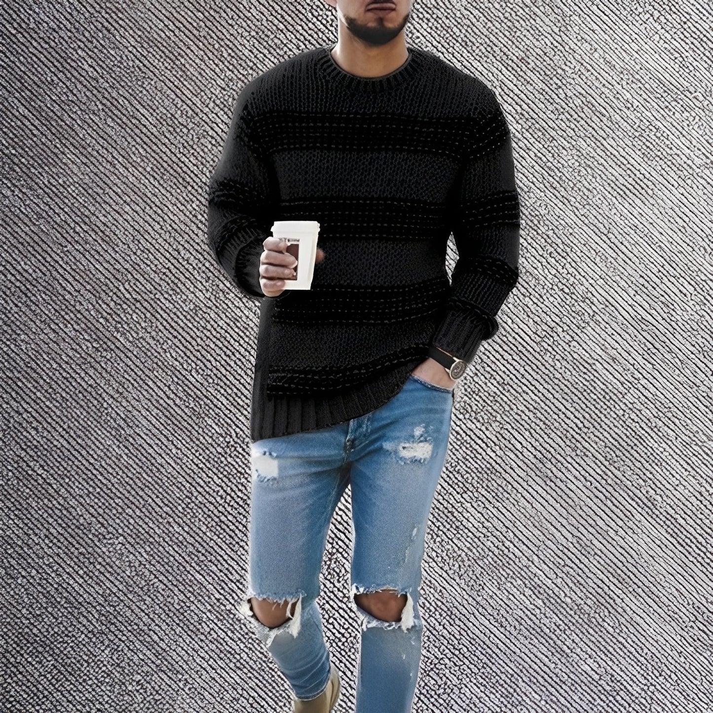 Ronnie - Rento raidallinen neulepusero miehille