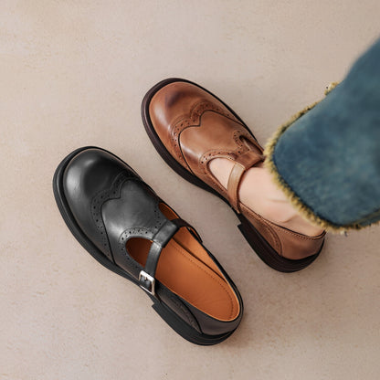 Erika - Retro-kengät paksusta nahasta naisille