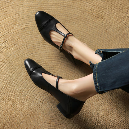 Bella - Rentoja nahkaballerinoja T-muotoisella soljella naisille